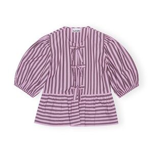 Ganni Cotton Pink Poplin Peplum Tie Blouse